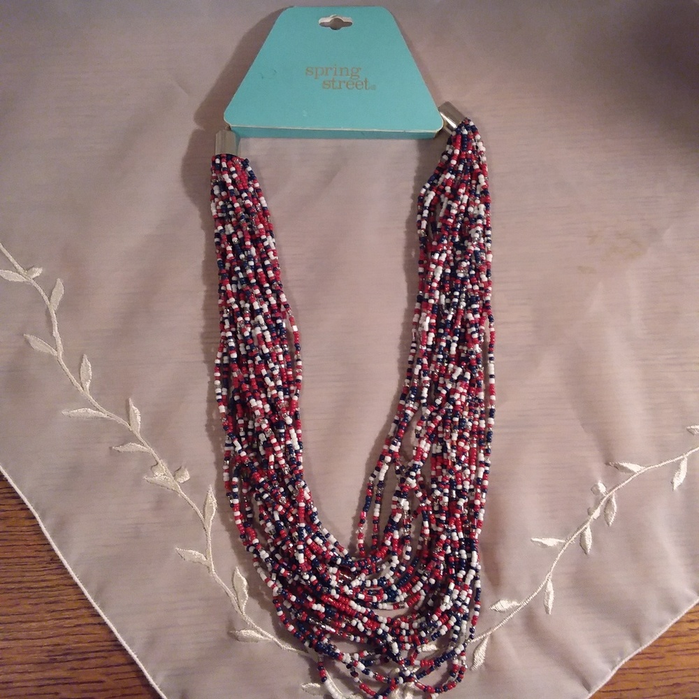Spring Street Red White & Blue Bead Necklace